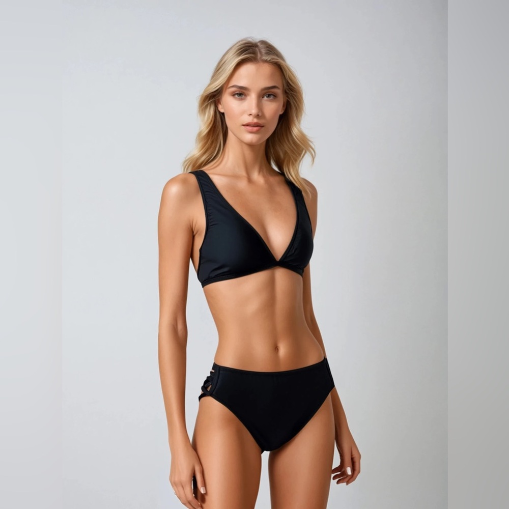Emme Jordan Black Bikini Set High Waist Strappy Swimsuit‎ Beachwear S